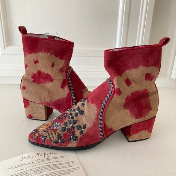 Anthropologie Shoes - NWOT Meher Kaklia Anthropologie Mani Embellished Red Pointed Ankle Boots Sz 38